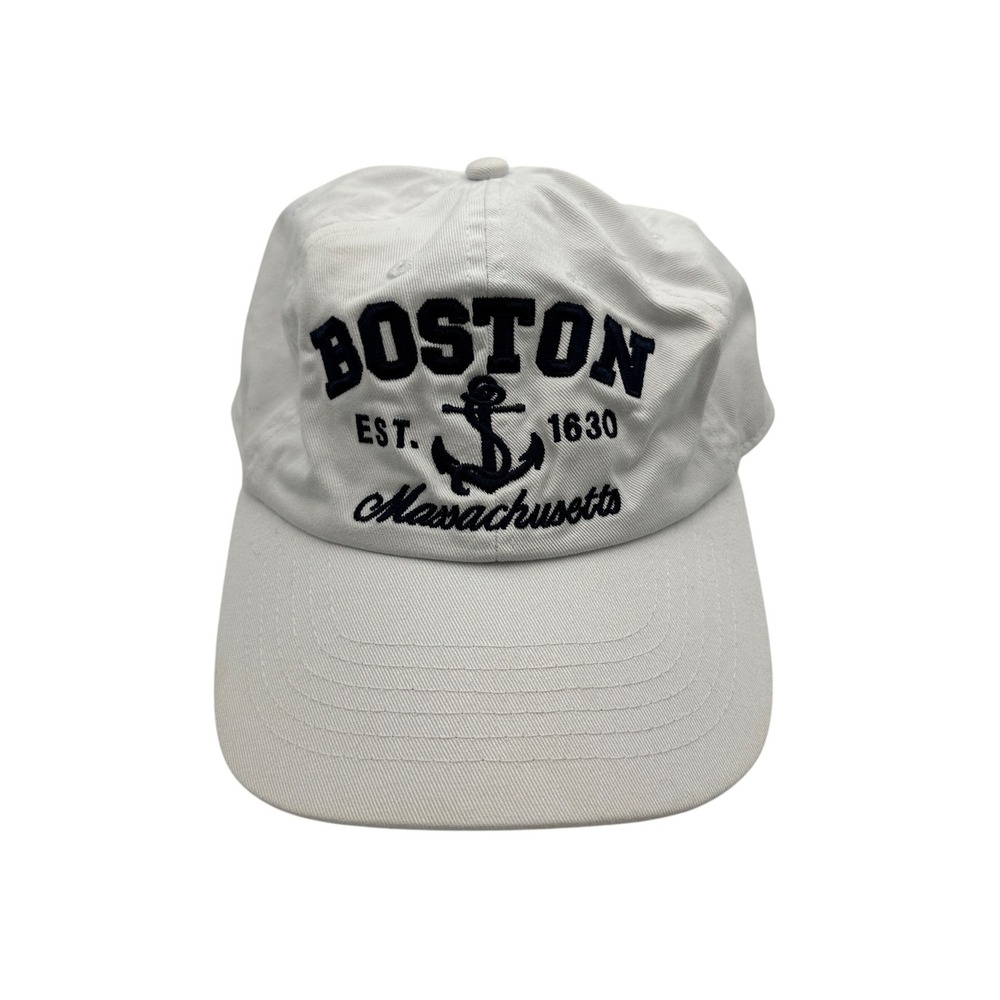 Boston Massachusetts 1630 Anchor Embroidered Unisex Hat Cap Adjustable White